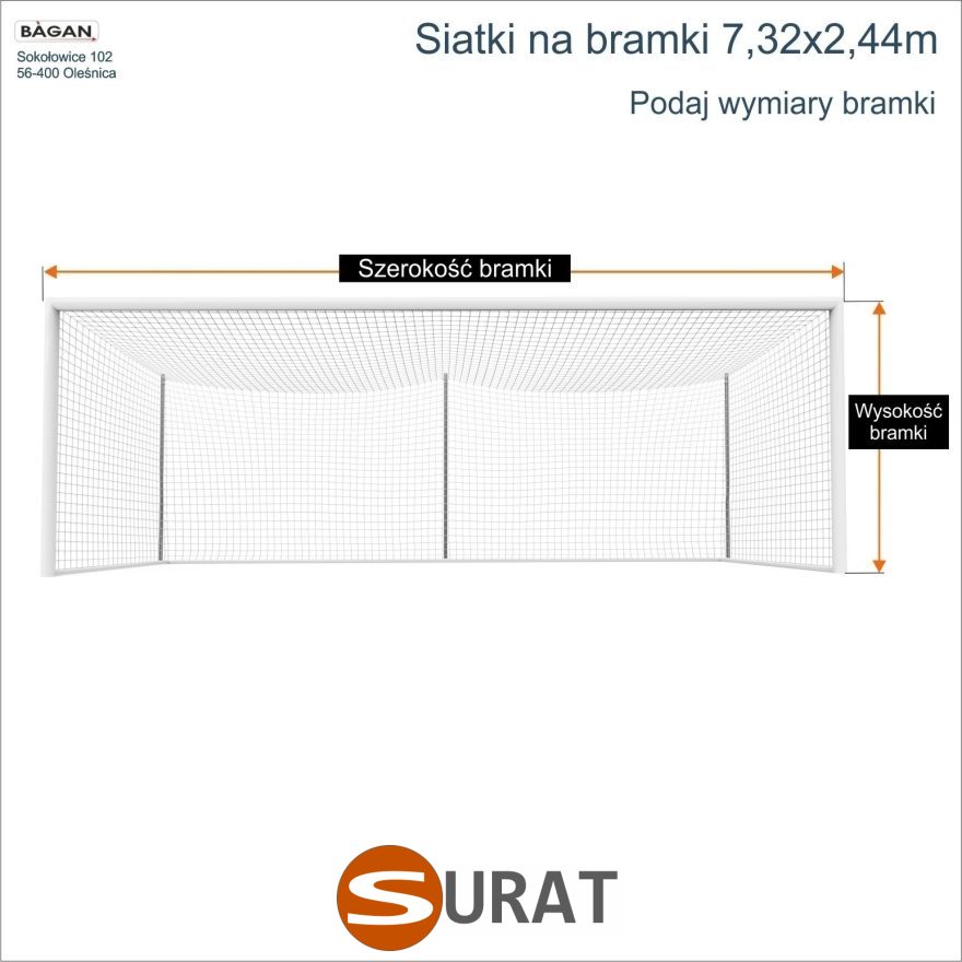 Siatki na bramki - 7,32x2,44m - podaj wymiary bramki, Surat