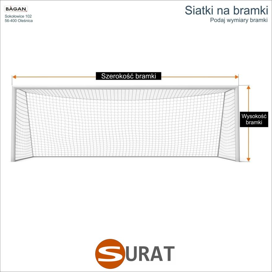 Siatki na bramki   Siatka na wymiar   Siatka bramkarska   Oczko siatki 10x10cm   Grubość siatki 3mm, Surat