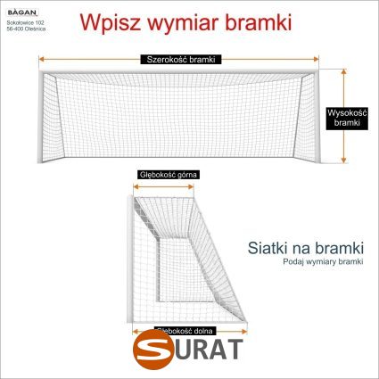 Siatki na bramki   Siatka na wymiar   Siatka bramkarska   Oczko siatki 3x3cm   Grubość siatki 4mm