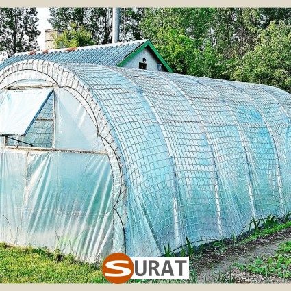  Surat - Siatka na tunel foliowy do ochrony upraw, zielona i czarna o oczkach 10x10 cm. 