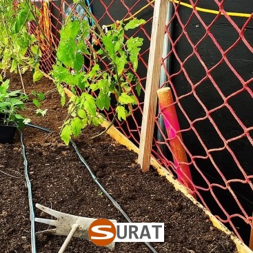  Surat - Siatka ochronna z tworzywa o małych oczkach 2x2 cm i grubości 2 mm, idealna do zabezpieczeń na drogach i autostradach. 